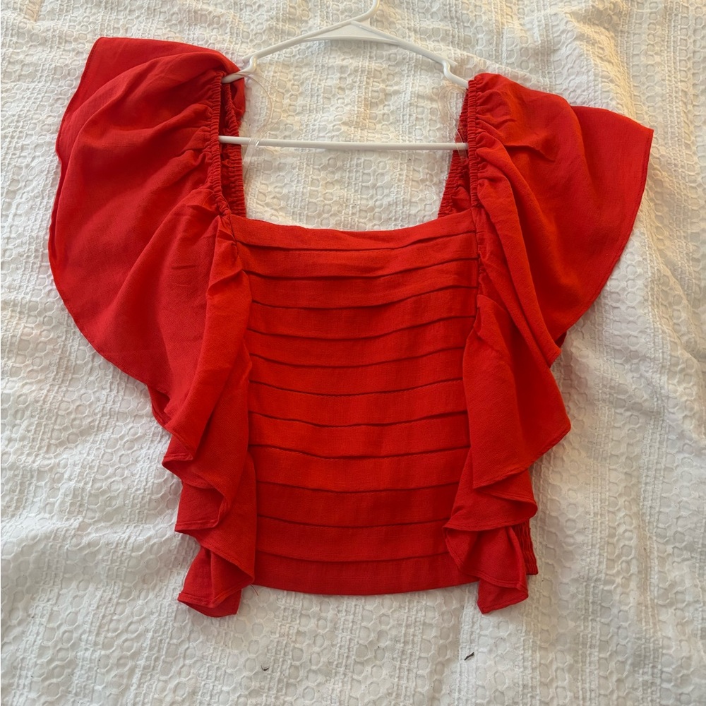 Vestique Vibrant Red Ruffle Blouse
